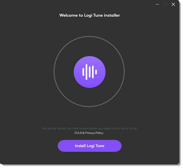Install Login Tune from the Welcome to Logi Tune installer dialog box.